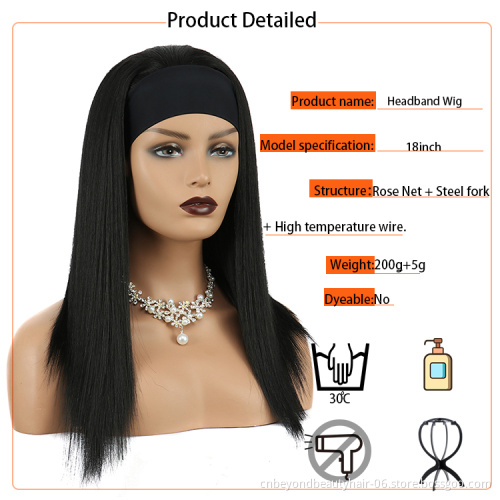 Long Natural Color Cosplay Wig Straight Synthetic Hair Headband Wig for Black Women